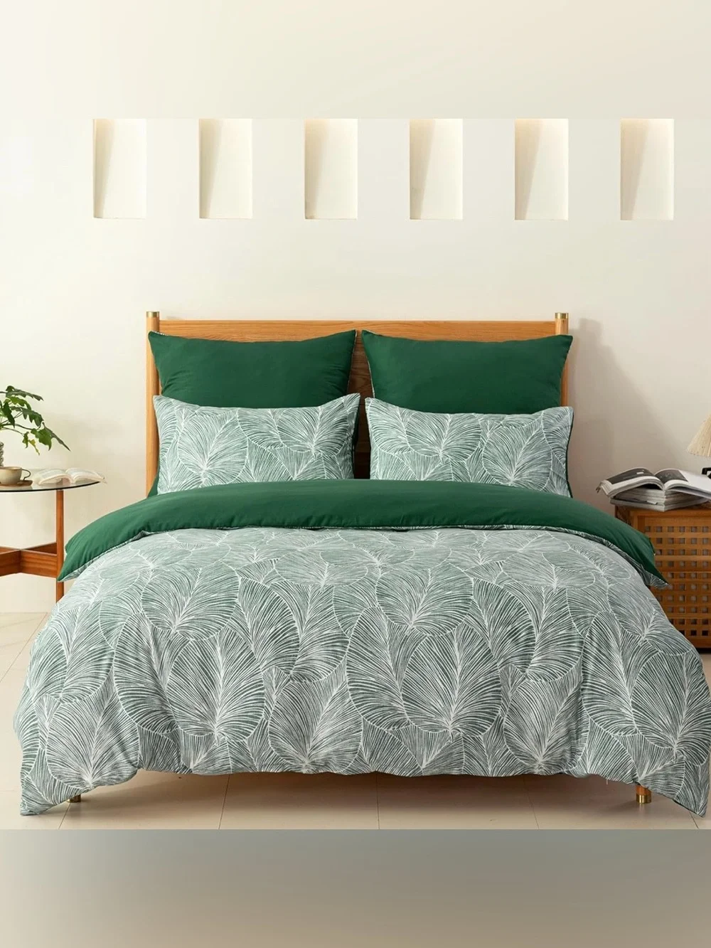 NEW Anthropologie Green Botanical Print Boho Queen King Bedding Duvet & Sham Set